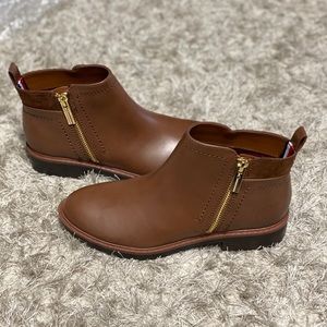 Brown leather booties